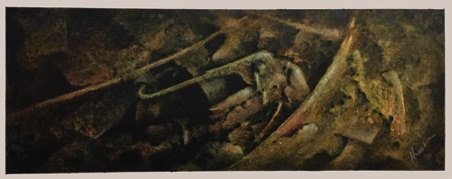 "Debris" Shiva Paintstik on Watercolor paper. 8" x 21.5" (inches). $1500.oo unframed.